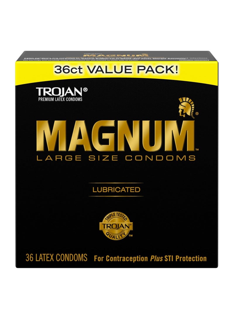 Trojan TROJAN Magnum Lubricated Large Condoms, Comfortable and Smooth Lubricated Condoms for Men, America’s Number One Condom, 36 Count Pack 