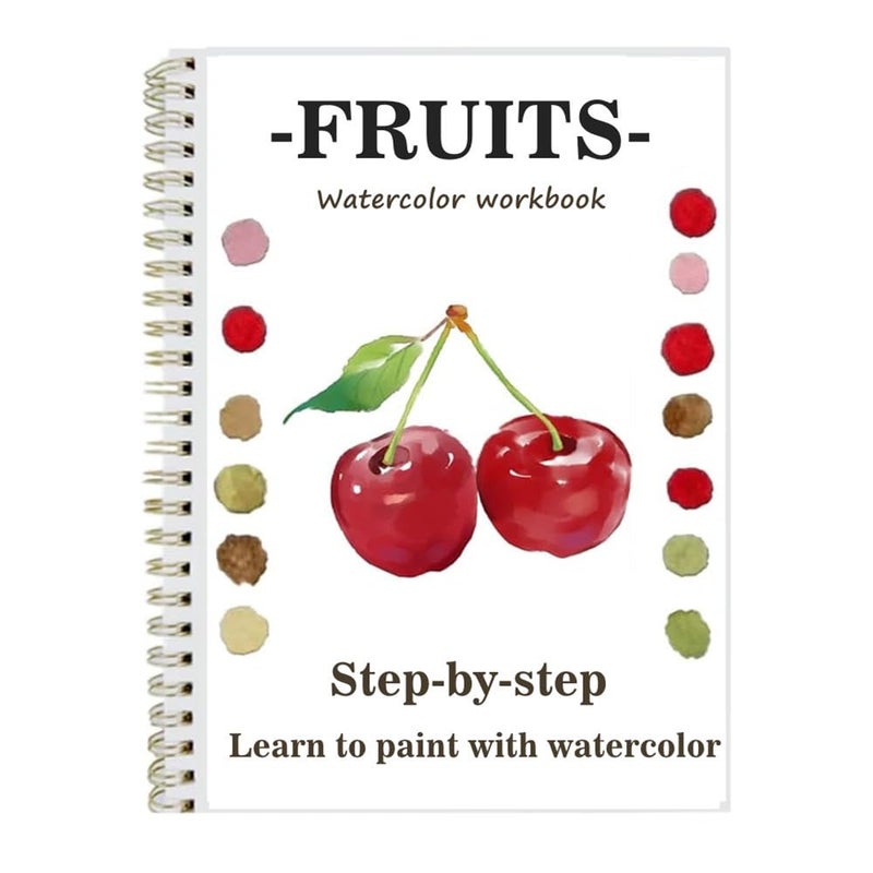 Oyvoyv Watercolor Workbooks With 12 Illustractions Beginner Friendly Coloring Book Painting Kit Easy Nature Scenes Paint Set For Creative Exploration Gift For Adults Teens (Fruits  Without Palette) - Image 1