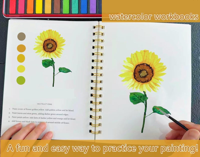 Oyvoyv Watercolor Workbooks With 12 Illustractions Beginner Friendly Coloring Book Painting Kit Easy Nature Scenes Paint Set For Creative Exploration Gift For Adults Teens (Fruits  Without Palette) - Image 2
