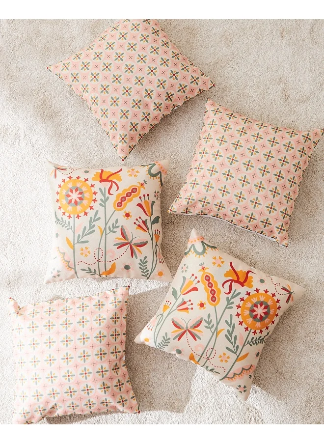 Chumbak Sunshine Garden 16" Cushion Covers, 16", Set of 5