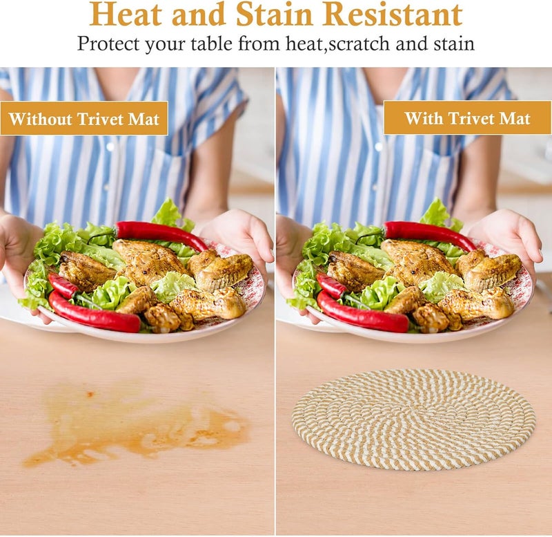 Billbotk 8" Trivets for Hot Dishes, Hot pots and Pans, 6 Heat Resistant Hot Pads, Pot Holders for Kitchen, Hot Plate Mats for Table, Kitchen Decor for Counter, Home Essentials, Farmhouse(Boho) - Image 5