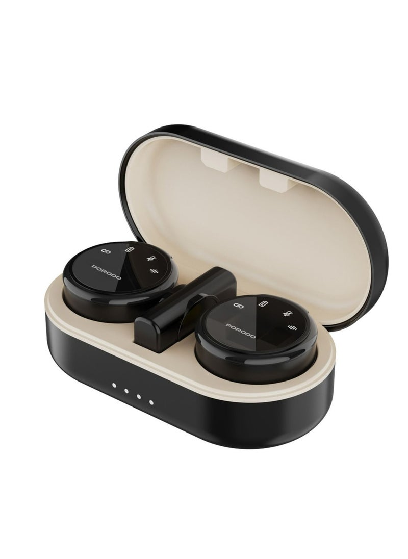 porodo Wireless Microphone Dual Mic with Charging Case, 2.4GHz Digital Microphone, 600mAh Battery Capacity - Black  - Image 1