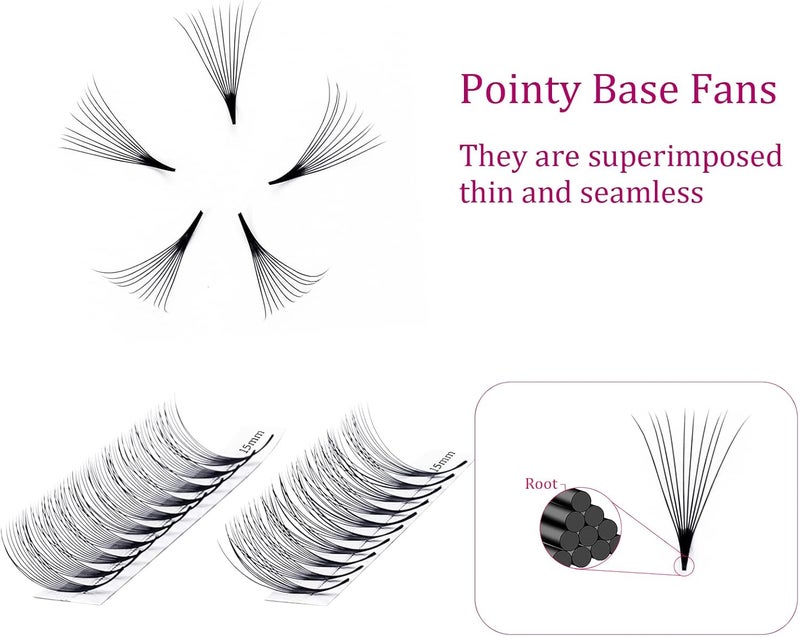 FADLASH C Curl Volume Eyelash Extensions 10D 0.07 15-20mm Mixed Tray Premade Fans Pointed Base Middle Stem Budget friendly sizing alternatives - Image 4
