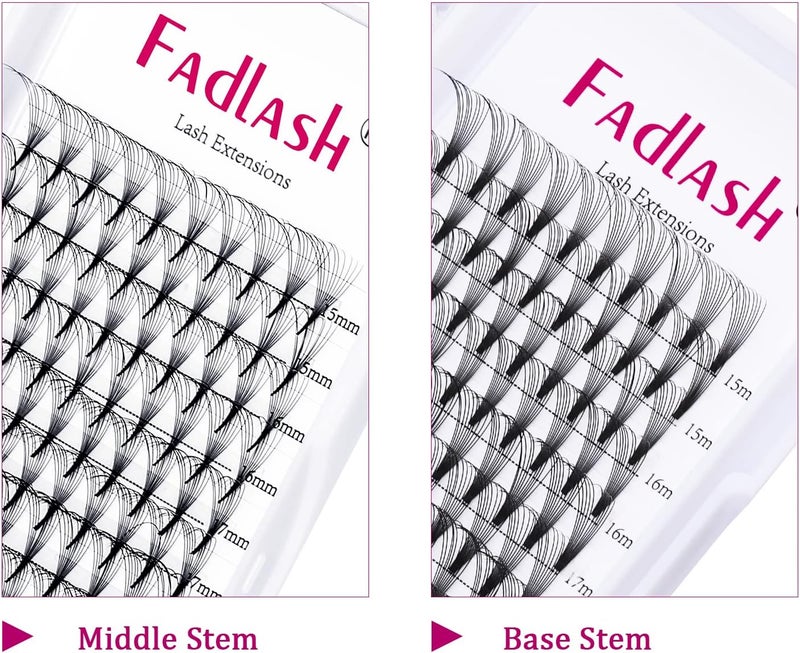 FADLASH C Curl Volume Eyelash Extensions 10D 0.07 15-20mm Mixed Tray Premade Fans Pointed Base Middle Stem Budget friendly sizing alternatives - Image 2