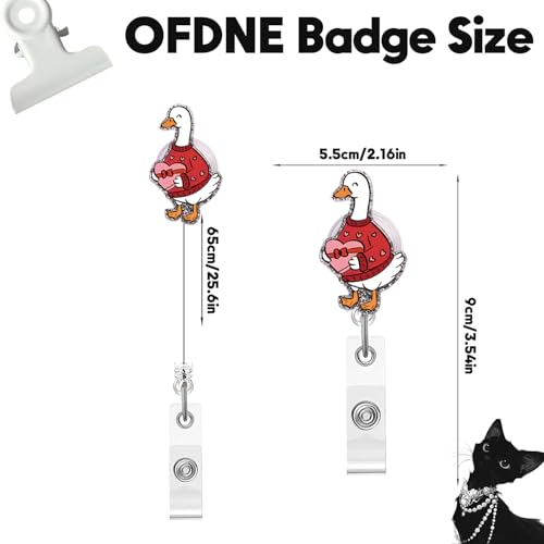 OFDNE Valentines Badge Reel,Cute Goose Acrylic Badge for ID Card Badge,Funny Telescoping Retractable Badge Holder Alligator Clip Accessories with Heart Box Sweater Designs for Nurse,Medical Worker,Teacher - Image 3
