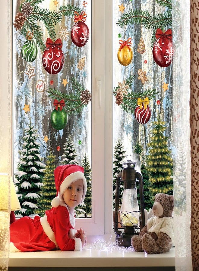 وولاين مجموعة ملصقات نوافذ عيد الميلاد الكلاسيكية من والين، 9 أوراق، بتصميم غابة عتيقة، شجرة ثلجية، كرة، ملصقات نوافذ قابلة لإعادة الاستخدام لتزيين المنزل والمكتب والفصل الدراسي في حفلات عيد الميلاد الشتوية. - Image 3