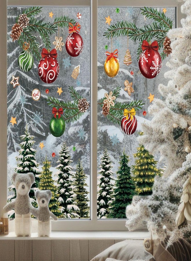 وولاين مجموعة ملصقات نوافذ عيد الميلاد الكلاسيكية من والين، 9 أوراق، بتصميم غابة عتيقة، شجرة ثلجية، كرة، ملصقات نوافذ قابلة لإعادة الاستخدام لتزيين المنزل والمكتب والفصل الدراسي في حفلات عيد الميلاد الشتوية. - Image 4