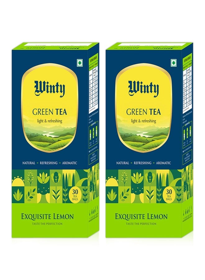WINTY شاي وينتي الأخضر بالليمون الفاخر - عبوة من قطعتين (30 كيسًا في كل عبوة) | مزيج عطري من الليمون والخوخ | لتنظيف الجسم من السموم، وتقوية المناعة، والمساعدة في إدارة الوزن | أكياس شاي أعشاب | قليل الكافيين | خالٍ من المواد الحافظة - Image 1