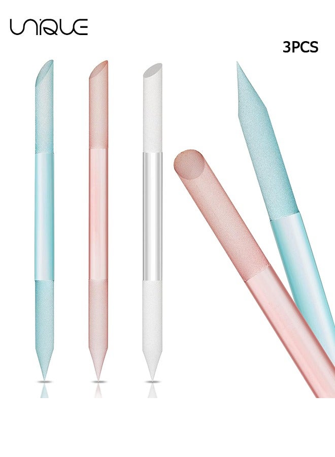 Unique 3Pcs Glass Nail Files, Crystal Cuticle Stick，Dual-ended Nail File Cuticle Remover Pedicure Tools for Natural Nails and Cuticles Care(Pink, Blue, Transparent) - Image 1