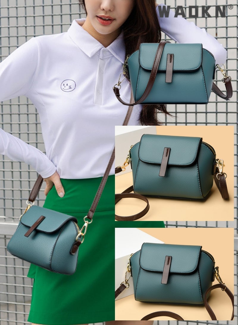 WAOKN Women's New Fashion Bags Soft Leather Simple Classic Crossbody Bag Double Layer Compartment Magnetic Closure Handbag Shell Bag for Ladies Fashion Purses Multi Pockets Everyday Purse and Handbags  - Image 3