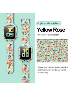TWEGGON Replacement Printed Silicon Band for Apple Watch 41MM With Tempered Glass Case Yellow Rose  - Image 1