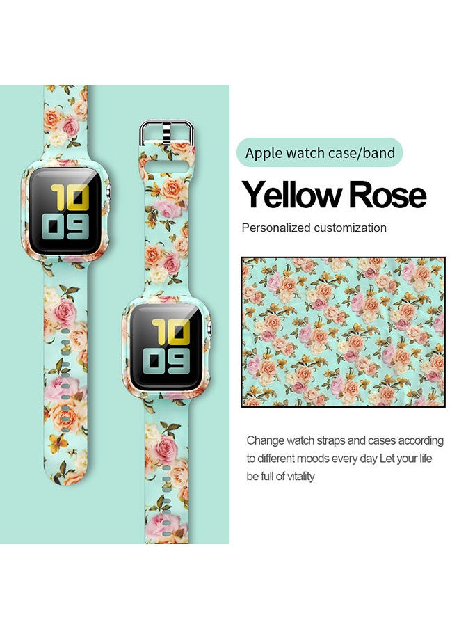 TWEGGON Replacement Printed Silicon Band for Apple Watch 41MM With Tempered Glass Case Yellow Rose  - Image 1