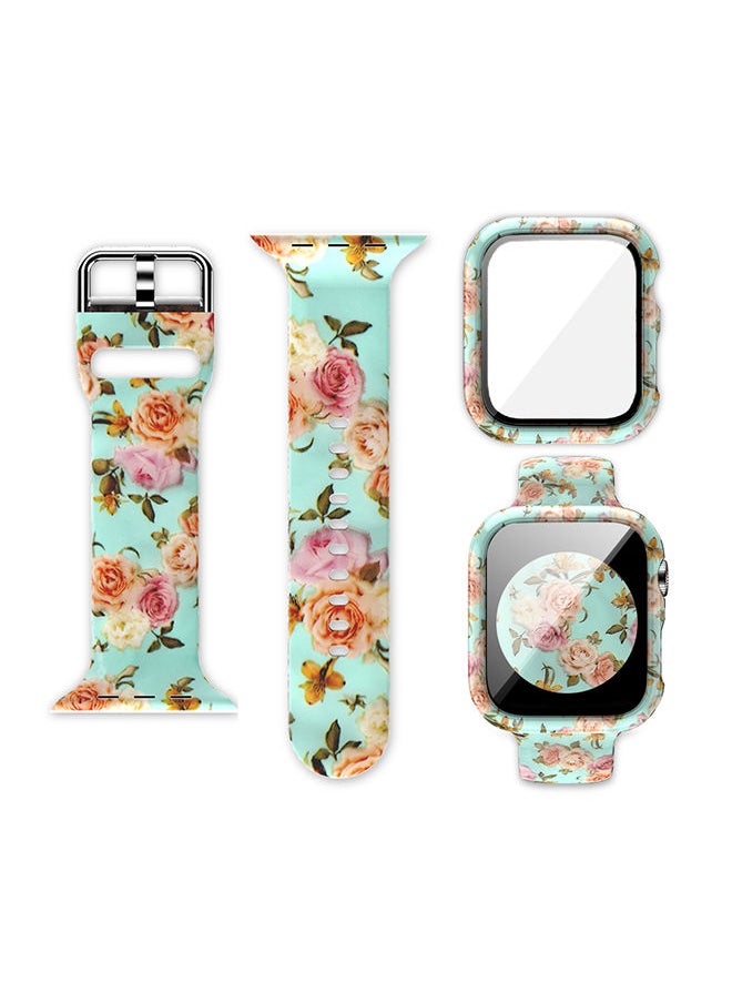 TWEGGON Replacement Printed Silicon Band for Apple Watch 41MM With Tempered Glass Case Yellow Rose  - Image 2