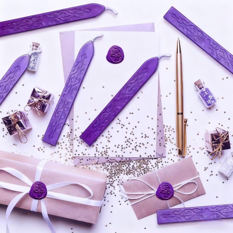 Bememo 12 Pieces Sealing Wax Sticks with Wicks Antique Fire Manuscript Sealing Wax for Stamp, Christmas Gift, Wedding Invitations, Packaging Decoration(Purple) - Image 3