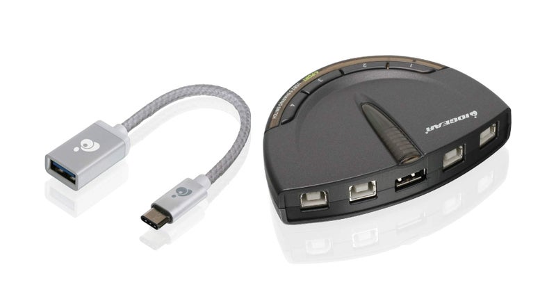 IOGEAR 4 Port USB 2.0 Switch - Auto Printer Switch - USB-A to USB-C Adapter Kit - Manually or Auto Control - LEDs Indicate - Plug N Play - GUB431CA1KIT - Image 1
