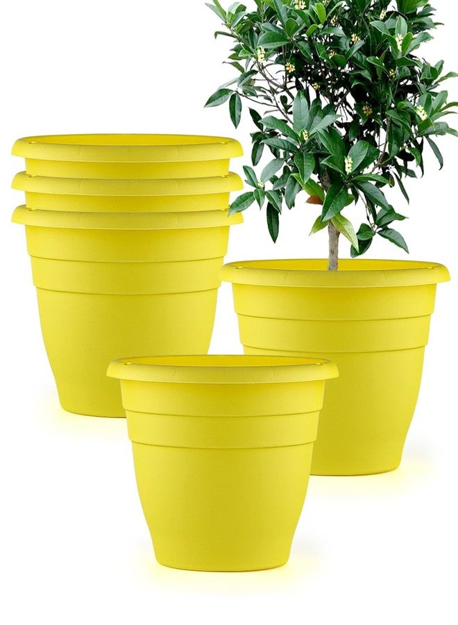 RooTrimmer Plant Pots Set of 5, 10 Inch Planters for Indoor Plants, Thickened Durable Flower Pots, Cute Pots for Plants with Drainage, Plastic Planters for Plants (Yellow) - Image 1