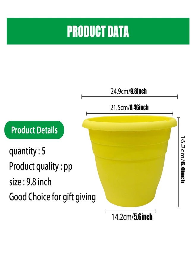 RooTrimmer Plant Pots Set of 5, 10 Inch Planters for Indoor Plants, Thickened Durable Flower Pots, Cute Pots for Plants with Drainage, Plastic Planters for Plants (Yellow) - Image 3