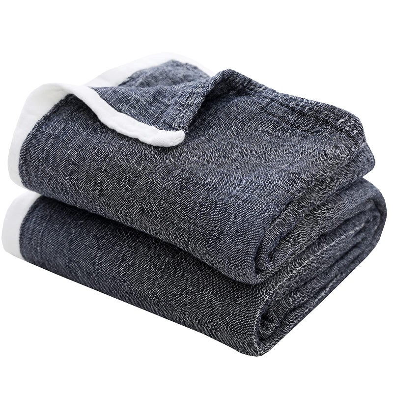 SE SOFTEXLY Muslin Throw Blanket for Adults 4-Layer Soft Throw Blankets for Couch Breathable Cotton Blankets All Season Lightweight Pre-Washed Bed Blankets Queen Size (80""x90"" Dark Blue) - Image 1