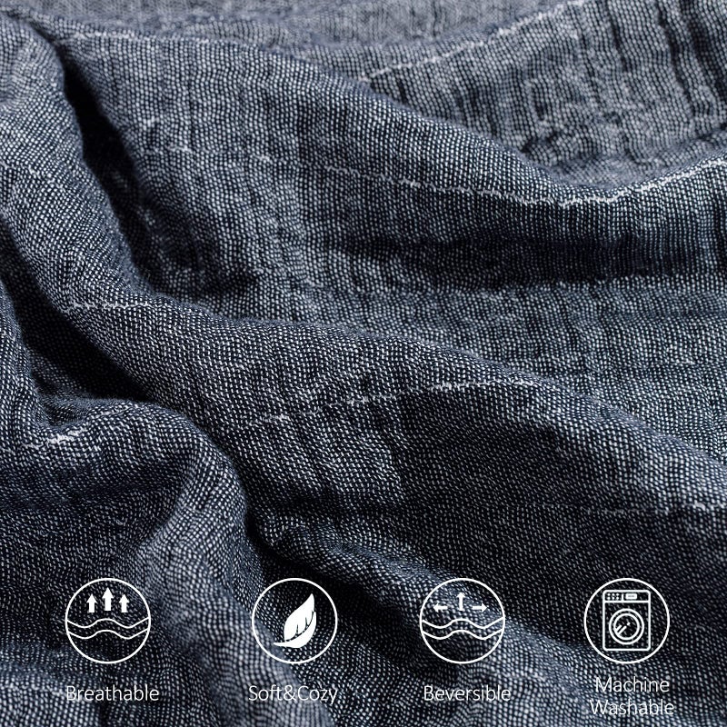 SE SOFTEXLY Muslin Throw Blanket for Adults 4-Layer Soft Throw Blankets for Couch Breathable Cotton Blankets All Season Lightweight Pre-Washed Bed Blankets Queen Size (80""x90"" Dark Blue) - Image 4