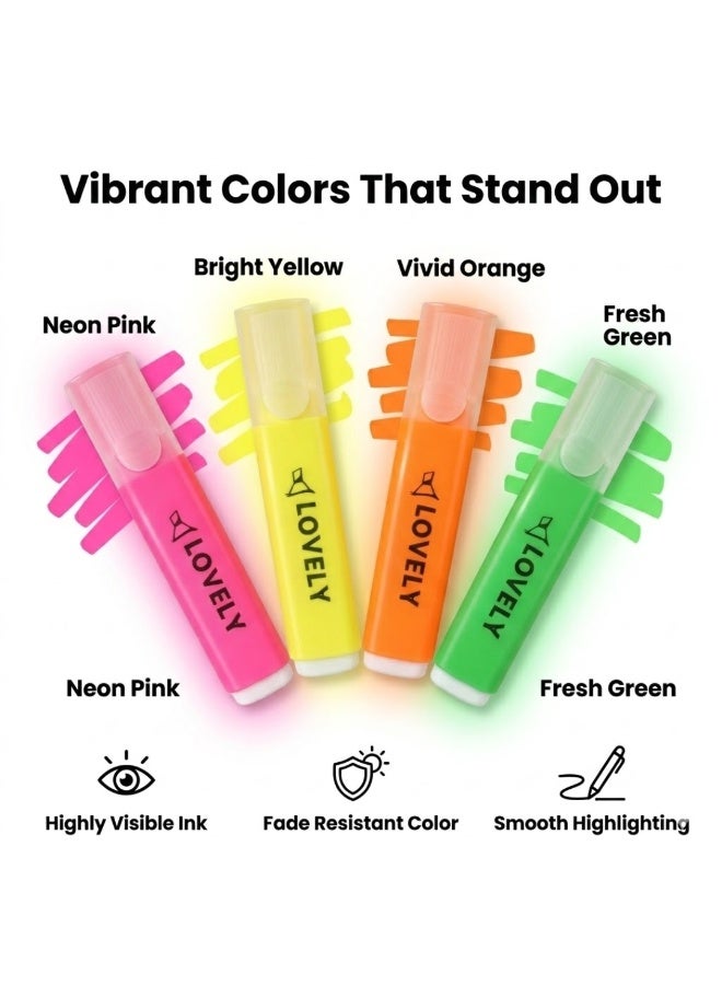 طلال مجموعة أقلام تحديد نيون مكونة من 4 قطع - أقلام تحديد بألوان فلورية متنوعة ذات رؤوس مشطوفة، أقلام تحديد ساطعة للمدرسة والمكتب ودراسة الكتاب المقدس وتدوين اليوميات وتدوين الملاحظات ولوازم الدراسة (متعددة الألوان) - Image 4