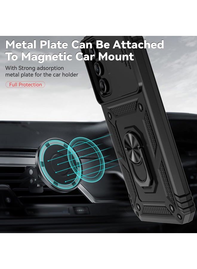 PUSHIMEI for Samsung Galaxy A15 5G Case with Slide Camera Cover HD Screen Protector [Military Grade 16ft. Drop Tested] Magnetic Ring Holder Kickstand Protective Phone Case for Galaxy A15 5G 2024, Black - Image 2