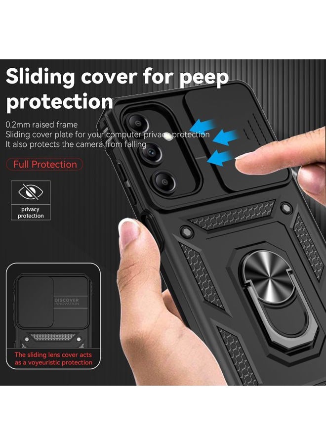 PUSHIMEI for Samsung Galaxy A15 5G Case with Slide Camera Cover HD Screen Protector [Military Grade 16ft. Drop Tested] Magnetic Ring Holder Kickstand Protective Phone Case for Galaxy A15 5G 2024, Black - Image 3
