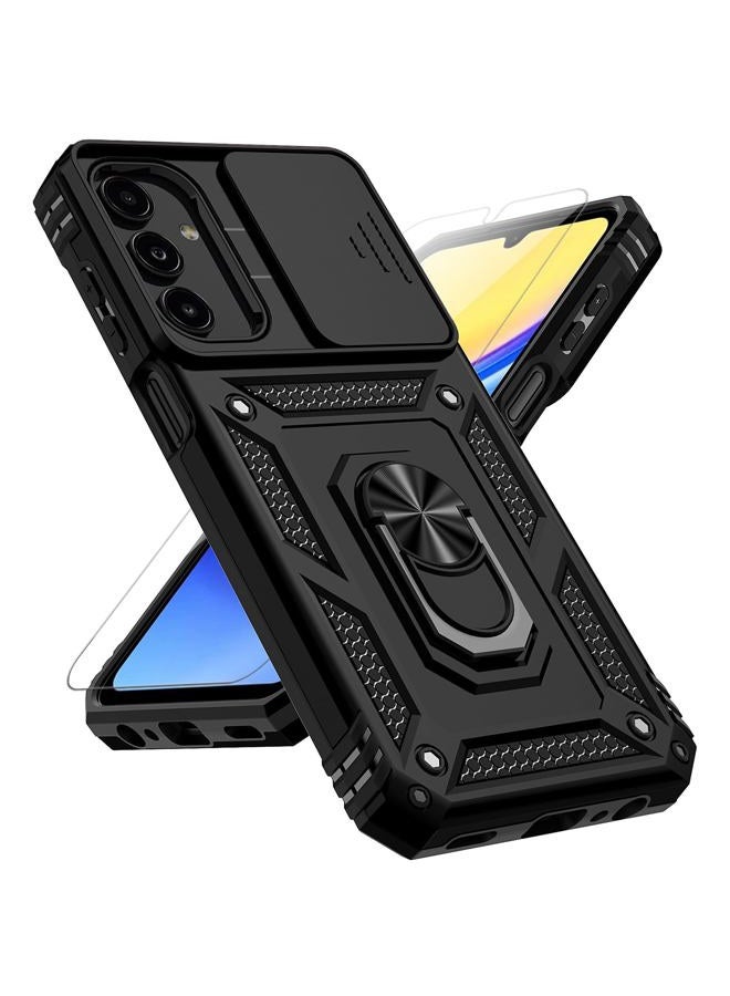 PUSHIMEI for Samsung Galaxy A15 5G Case with Slide Camera Cover HD Screen Protector [Military Grade 16ft. Drop Tested] Magnetic Ring Holder Kickstand Protective Phone Case for Galaxy A15 5G 2024, Black - Image 1