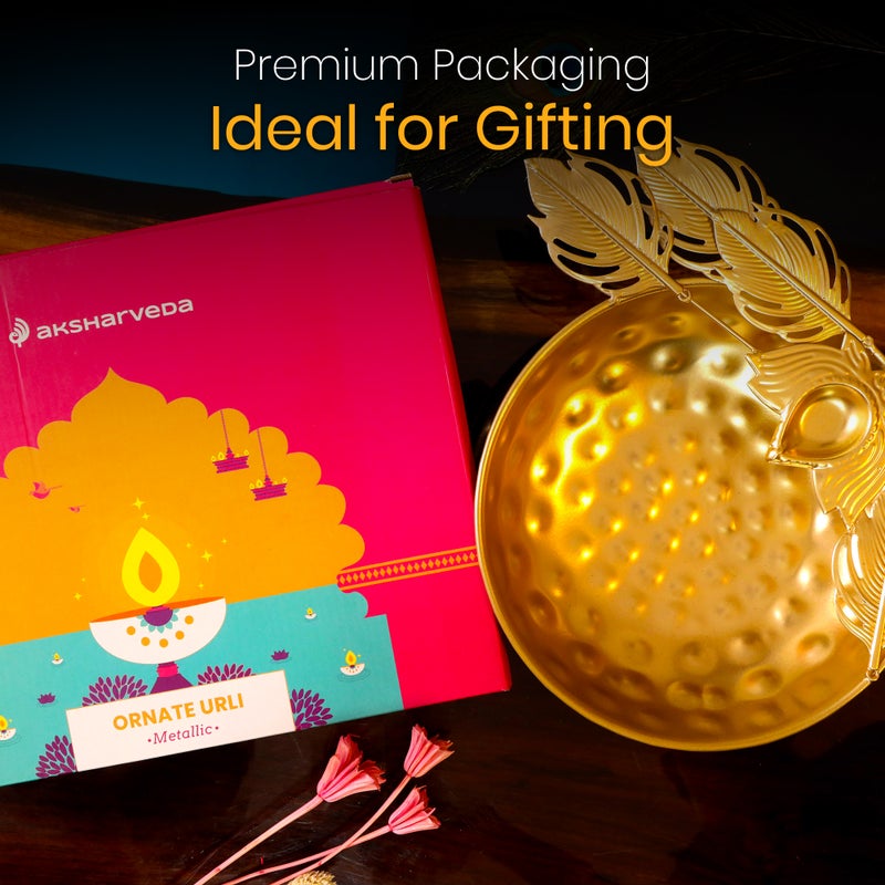 Aksharveda Premium Decorative Urli 10 Inch | Bowl Design Metal Urli for Home & Festive Decor - Image 1