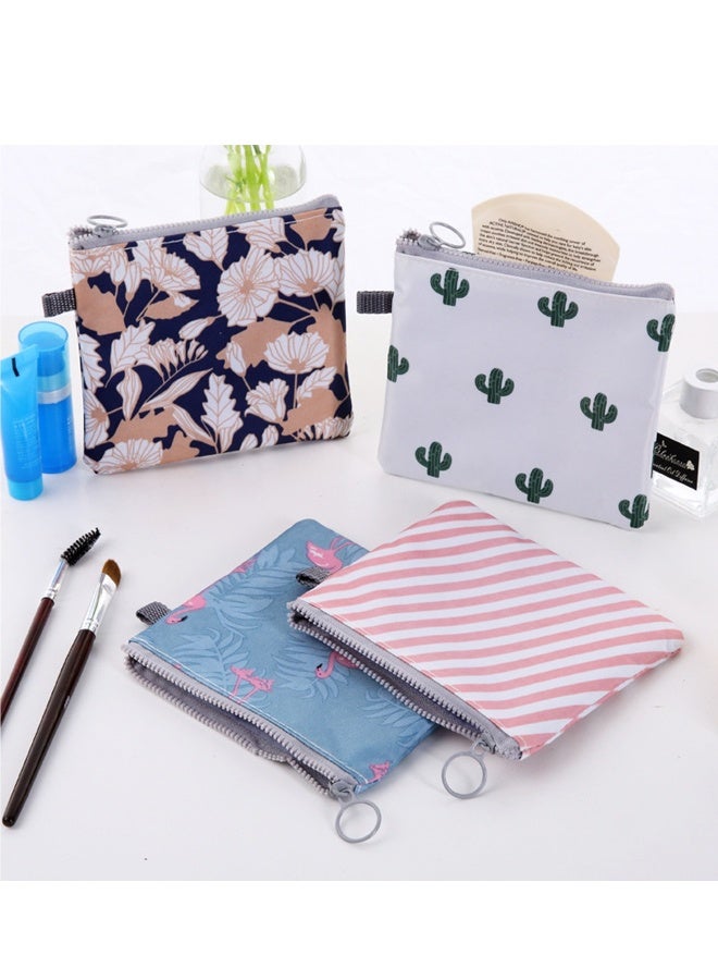 Menstrual Pad Bag 4 Pcs Zipper Sanitary Napkin Tampons Collect Bags for Women Girls Portable Pouch Nursing  (Cactus Flamingo Flower Stripe 1 Each) - Image 2