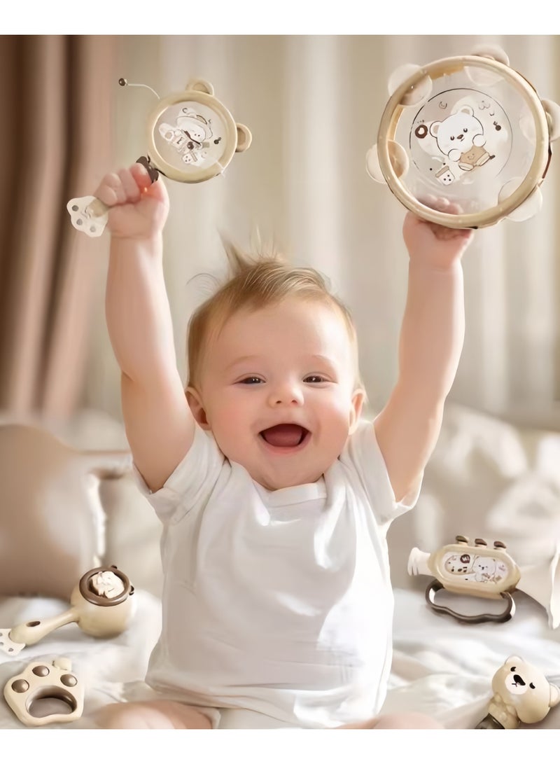6Pcs Baby Rattle Musical Instrument Set, Rattle Teether Set, Baby Band Toy Set Hand Drum, Rattle, Whistle, Tambourine, Trumpet, Rattle Music Yoy Set, Birthday Gift Suitable for baby and children toys  2M+  - Image 4