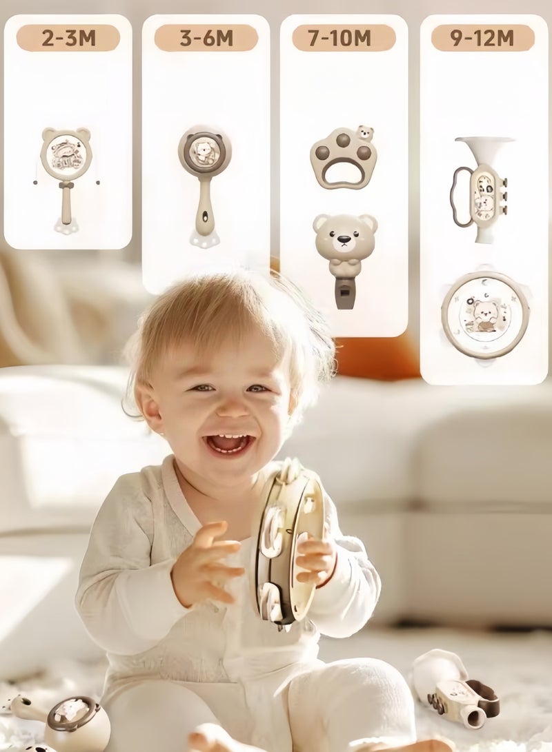 6Pcs Baby Rattle Musical Instrument Set, Rattle Teether Set, Baby Band Toy Set Hand Drum, Rattle, Whistle, Tambourine, Trumpet, Rattle Music Yoy Set, Birthday Gift Suitable for baby and children toys  2M+  - Image 5