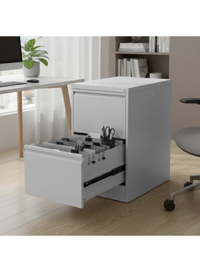 RIGID Small Storage Steel Cabinet | Metal Portable Filing Cabinet with 2 Drawers | Heavy-Duty Home & Office Storage Organizer with Lock & Shelves, Grey - Image 5