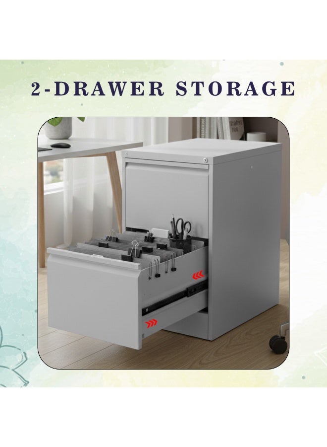 RIGID Small Storage Steel Cabinet | Metal Portable Filing Cabinet with 2 Drawers | Heavy-Duty Home & Office Storage Organizer with Lock & Shelves, Grey - Image 2