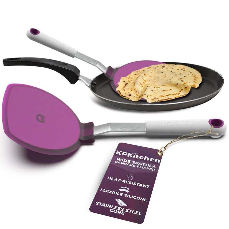 KPKitchen Wide Pancake Spatula Flipper Heat Resistant Extra Large Silicone Turner for NonStick Cookware Perfect for Crepes Eggs Ideal Baking Tool for Women Who Love to Bake