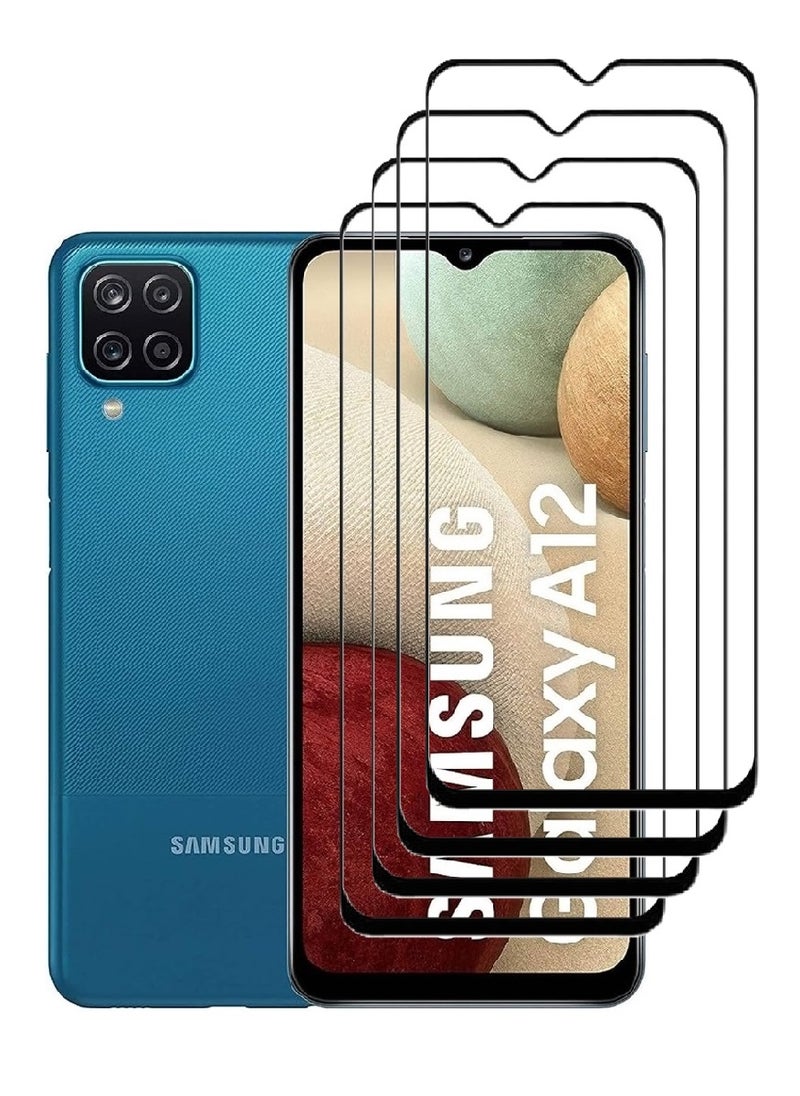 AINA 4 Pieces Tempered Glass Screen Protector 5D Designed For Samsung Galaxy A12 Full Glue Edge to Edge Full Screen Coverage And Bubble Free - Image 1