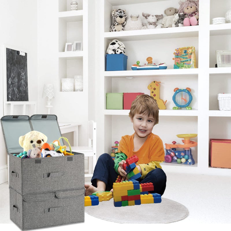 Storage Box With Lids Fabric Collapsible Toy Box Large Foldable Storage Boxes For Clothes Wardrobe Closet Shelf Grey - Image 5