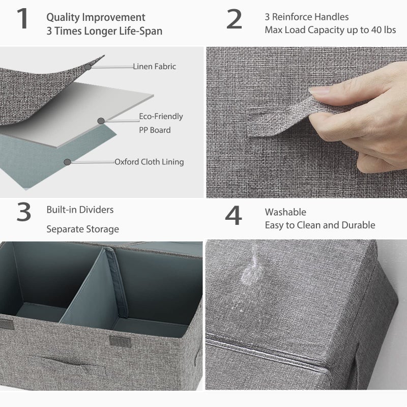 Storage Box With Lids Fabric Collapsible Toy Box Large Foldable Storage Boxes For Clothes Wardrobe Closet Shelf Grey - Image 2