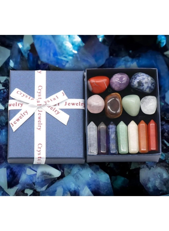 Crystal Gifts, Premium Healing Crystals - 7 Chakra Set Tumbled Stones, 7 Chakra Stone Set Meditation Stone Yoga Amulet With Gift,Double Pointed Stone Tiger Eye Amethyst Powder Crystal Handicraft - Image 1