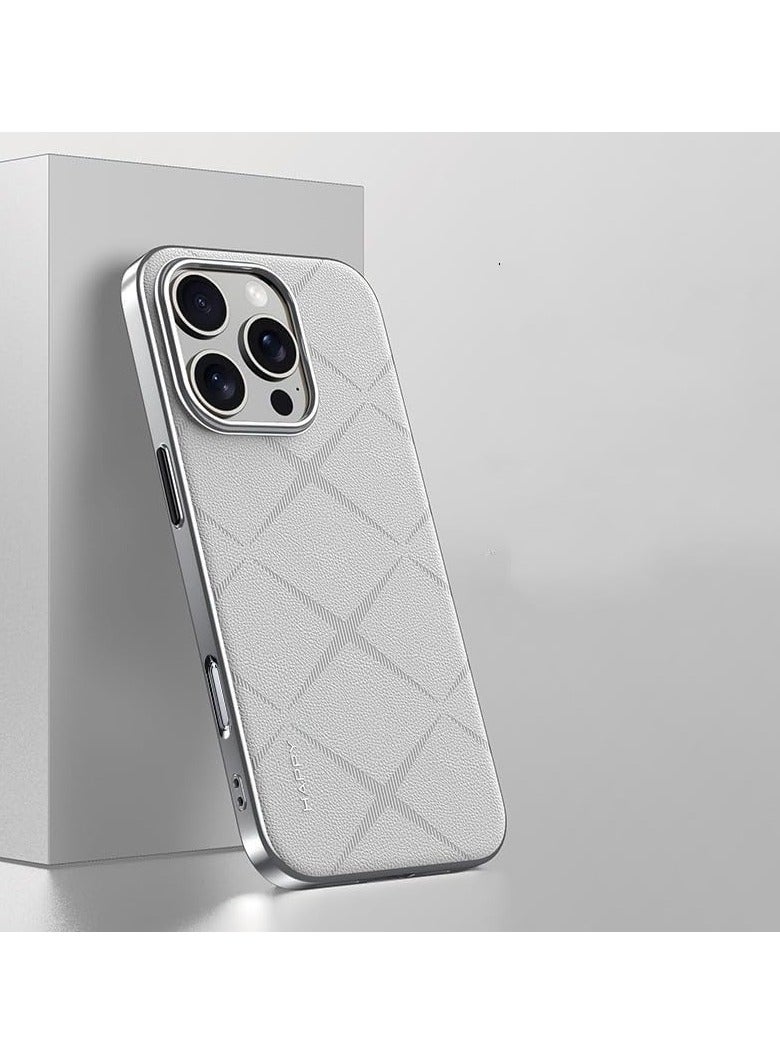 General Luxury PU Leather Case for iPhone 16 Pro Max,PC Plating Edge Protection,Anti-Fingerprint Leather Phone Case for iPhone 16 Pro Max 