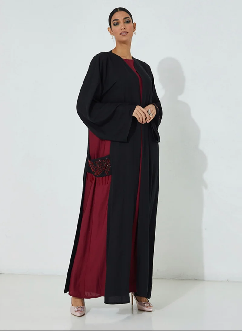 Rosette Abaya Red Crystal abaya