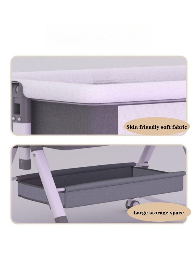 XiuWoo - 3 in 1 Portable Baby Crib Bassinets Rocking Cradle Bed Easy Folding Bedside Sleeper Crib with Memory Cotton Mattress and Storage Basket and Mosquito Net - Grey - Image 1