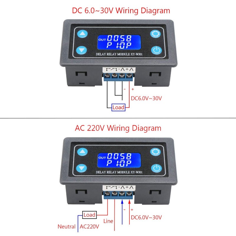 DROK Delay Relay Module, DC 6-30V Timer Relay 12V 24V 0.01s-9999min 50mA Digital Timer Cycle Delay Switch Module AC 220V Power On-Off Controller with LCD Display Switch Button Case - Image 3
