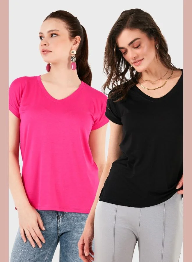 Lela Lela V-Neck Relaxed Fit Blouse with Slit Detail, 2-Pack, Women's Blouse 5862000S2