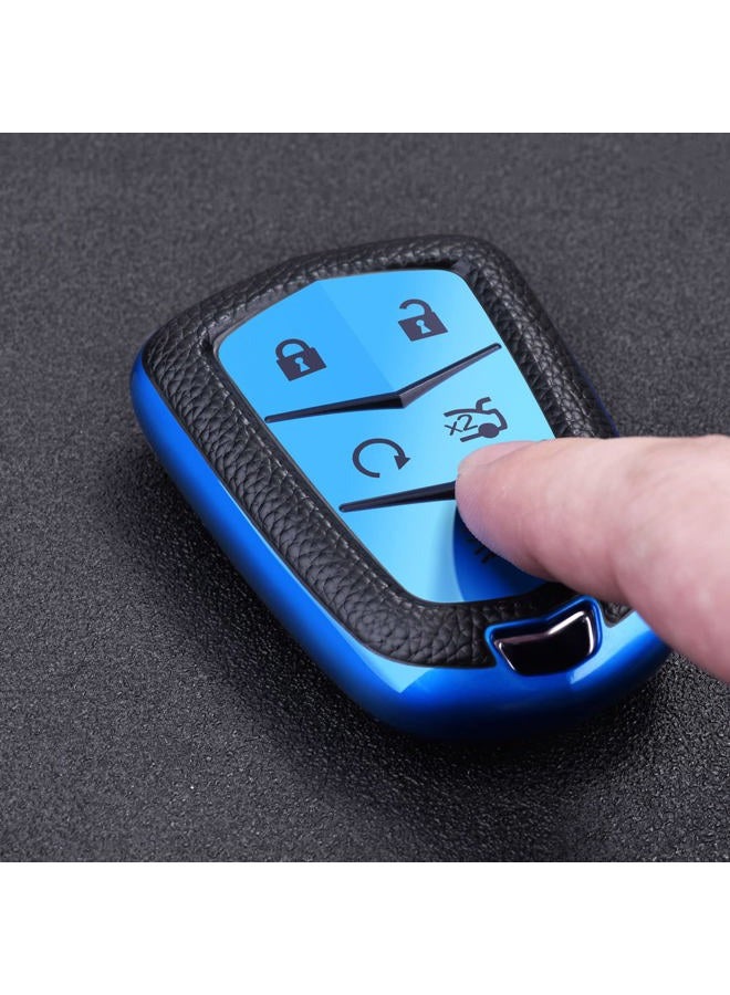 ELOHEI Key Fob Cover for Cadillac, Key Fob Case for 2015-2019 Cadillac Escalade CTS SRX XT5 ATS STS CT6 5-Buttons Premium Soft TPU 361 Degree Full Protection (Leather Texture Blue) - Image 3