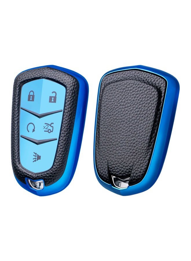 ELOHEI Key Fob Cover for Cadillac, Key Fob Case for 2015-2019 Cadillac Escalade CTS SRX XT5 ATS STS CT6 5-Buttons Premium Soft TPU 361 Degree Full Protection (Leather Texture Blue) - Image 1