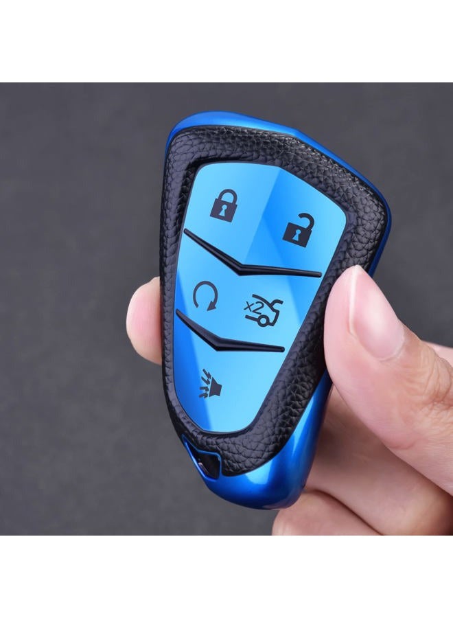 ELOHEI Key Fob Cover for Cadillac, Key Fob Case for 2015-2019 Cadillac Escalade CTS SRX XT5 ATS STS CT6 5-Buttons Premium Soft TPU 361 Degree Full Protection (Leather Texture Blue) - Image 4