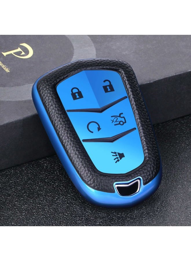 ELOHEI Key Fob Cover for Cadillac, Key Fob Case for 2015-2019 Cadillac Escalade CTS SRX XT5 ATS STS CT6 5-Buttons Premium Soft TPU 361 Degree Full Protection (Leather Texture Blue) - Image 5