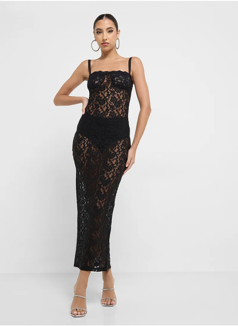 جينجر Lace Detail Sheer Slip Dress