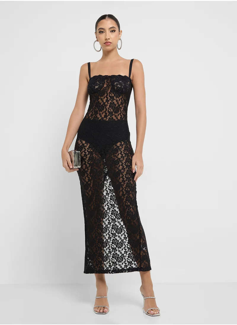 Ginger Lace Detail Sheer Slip Dress