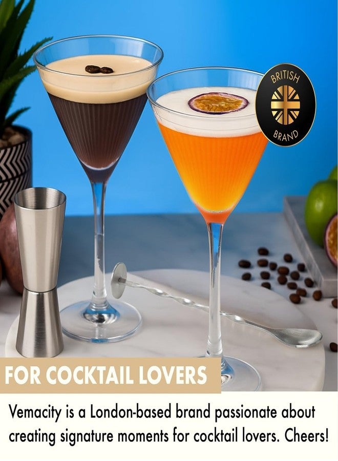 VEMACITY - Ribbed Martini Glasses Set of 4 | Silver Bar Tools - 8oz Coupe Cocktail Glasses | Espresso Martini, Margarita, Manhattan, Cosmopolitan - Art Deco Cocktail Gift Set | Ideal for Christmas - Image 5